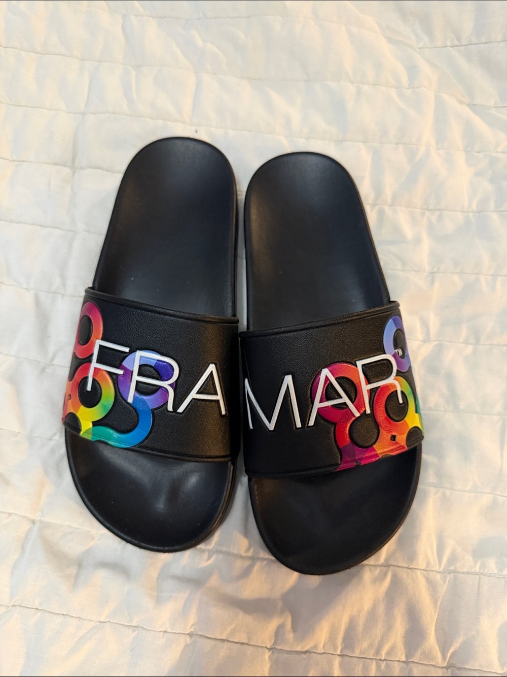 Black Slide Sandals with Rainbow Logo Accent